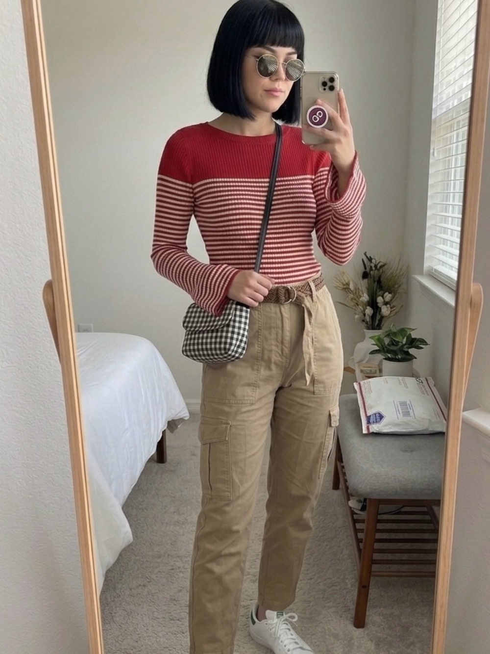 LOFT Red & White Striped Ribbed Long-Sleeve Top